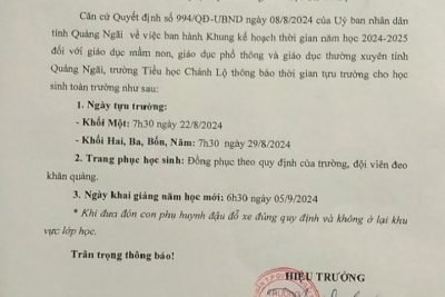 THÔNG BÁO LỊCH TỰU TRƯỜNG NĂM HỌC 2024-2025